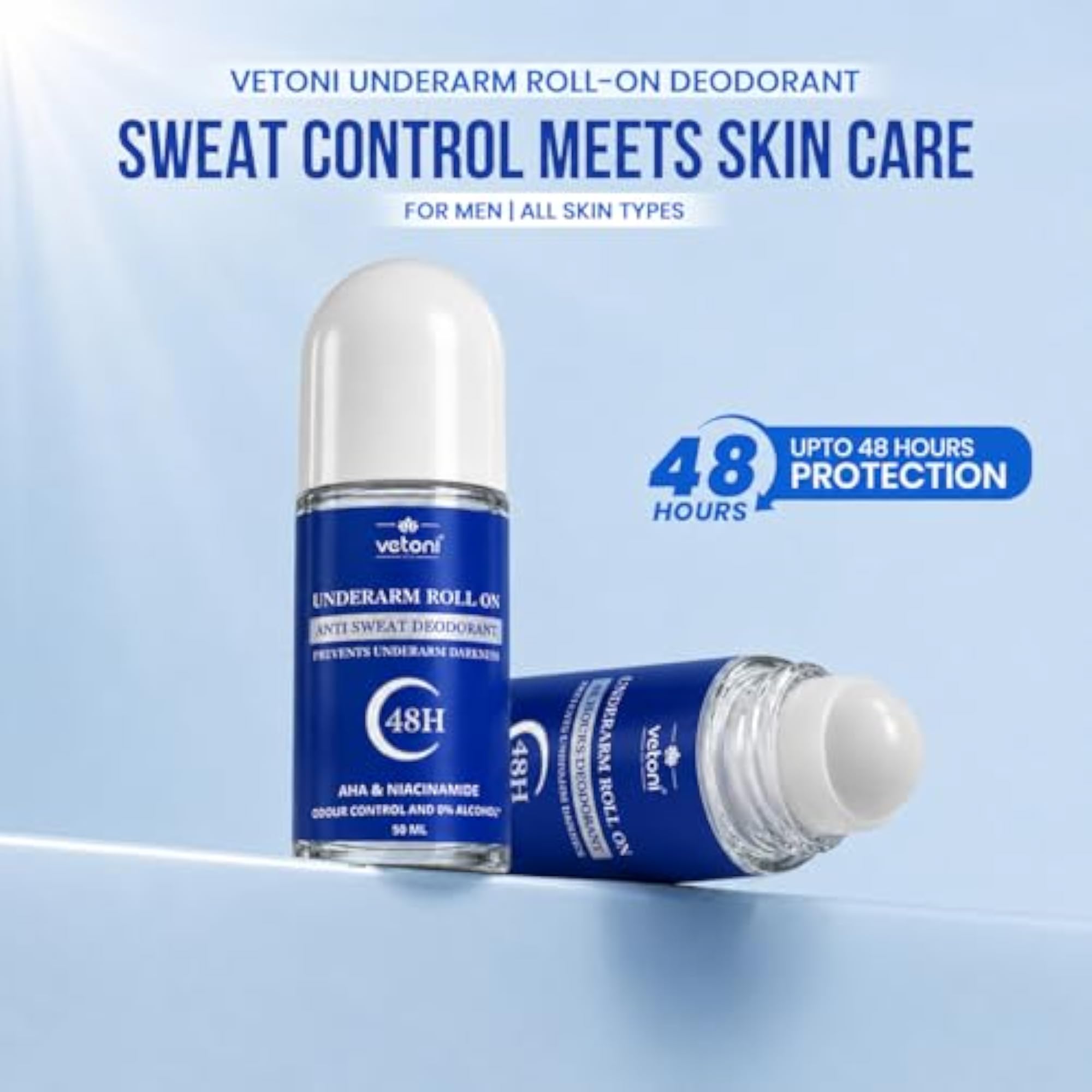 Underarm Roll On Anti Sweat Deodorant with AHA & Niacinamide, Pack of 3